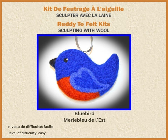 Kit de feutrage à l'aiguille Merlebleu de l'est - Permet de réaliser 3 Ornements