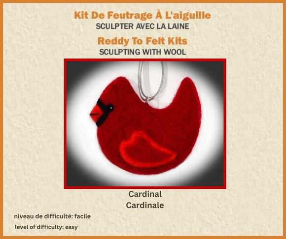 Kit de feutrage à l'aiguille Cardinal - Permet de réaliser 3 ornements