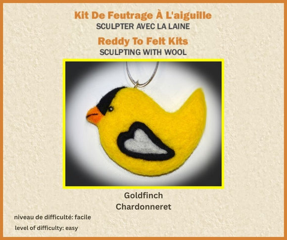 Kit de feutrage à l'aiguille pour Chardonneret - Permet de réaliser 3 ornements